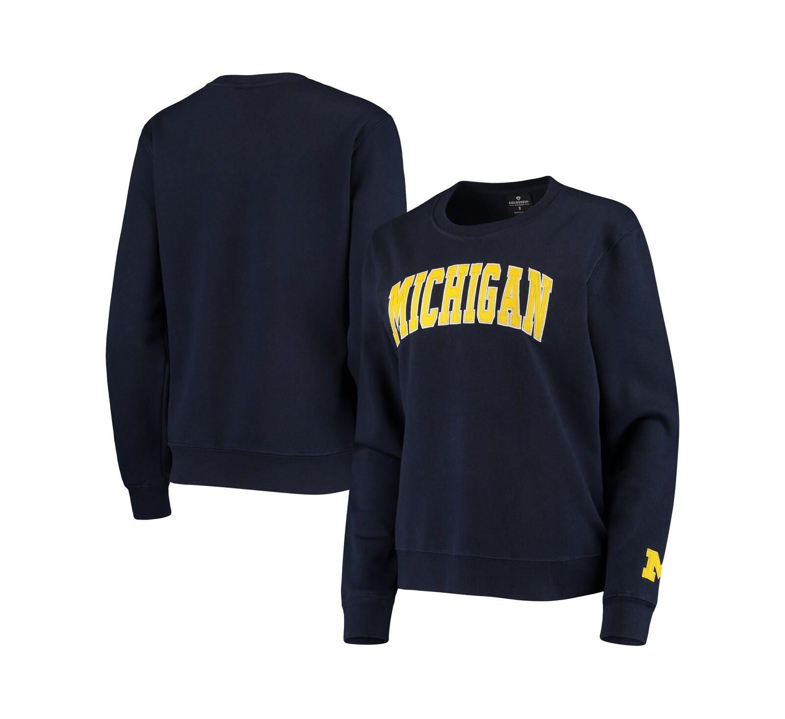 Women's Navy Michigan Wolverines Campanile Pullover Sweatshirt