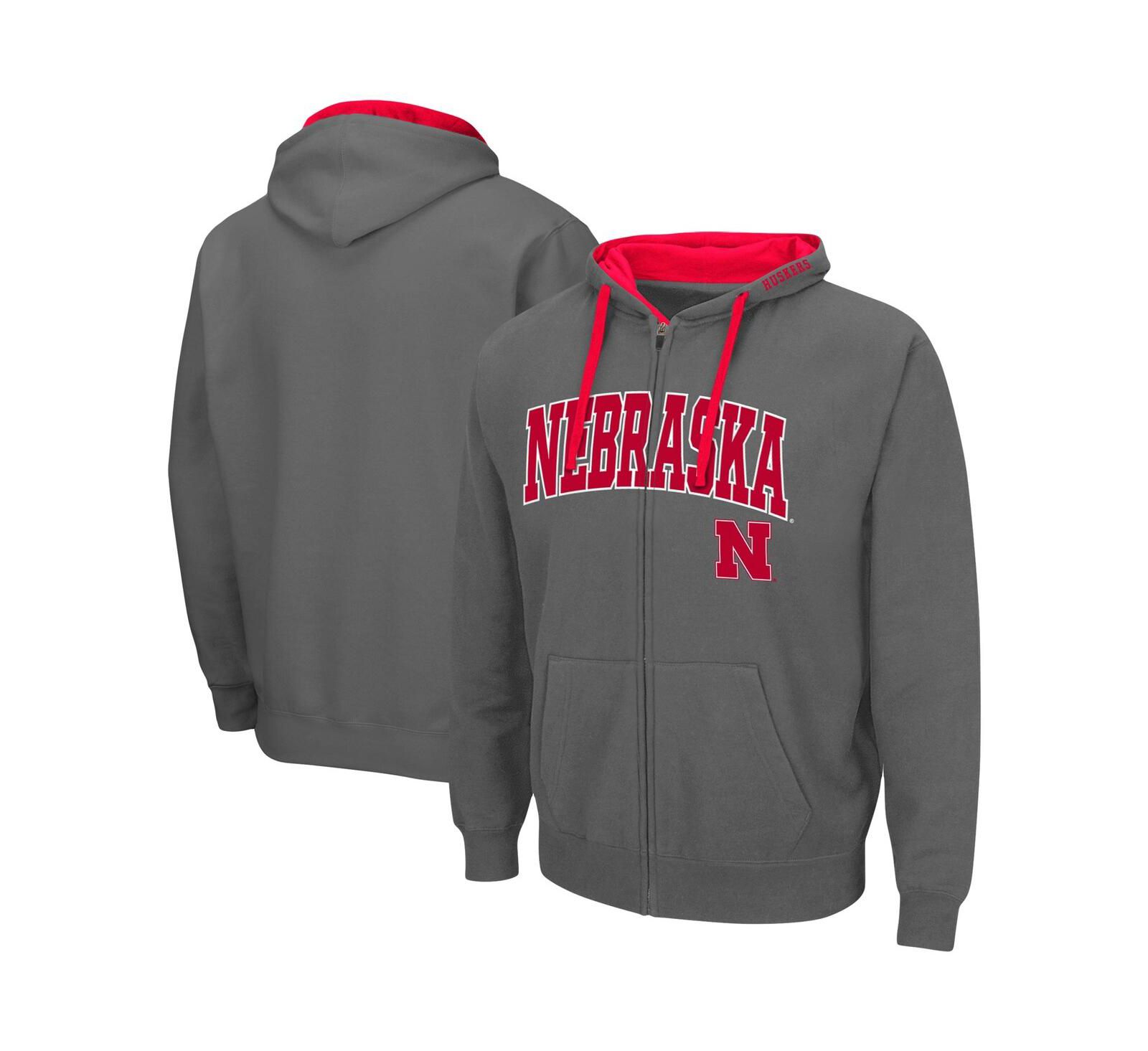 Худи Colosseum Men's Charcoal Nebraska Huskers Big and Tall Full-Zip