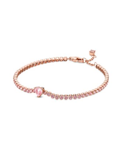 Pandora Сверкающий браслет Tennis с подвеской Heart из розового золота 14K с кубическим цирконием