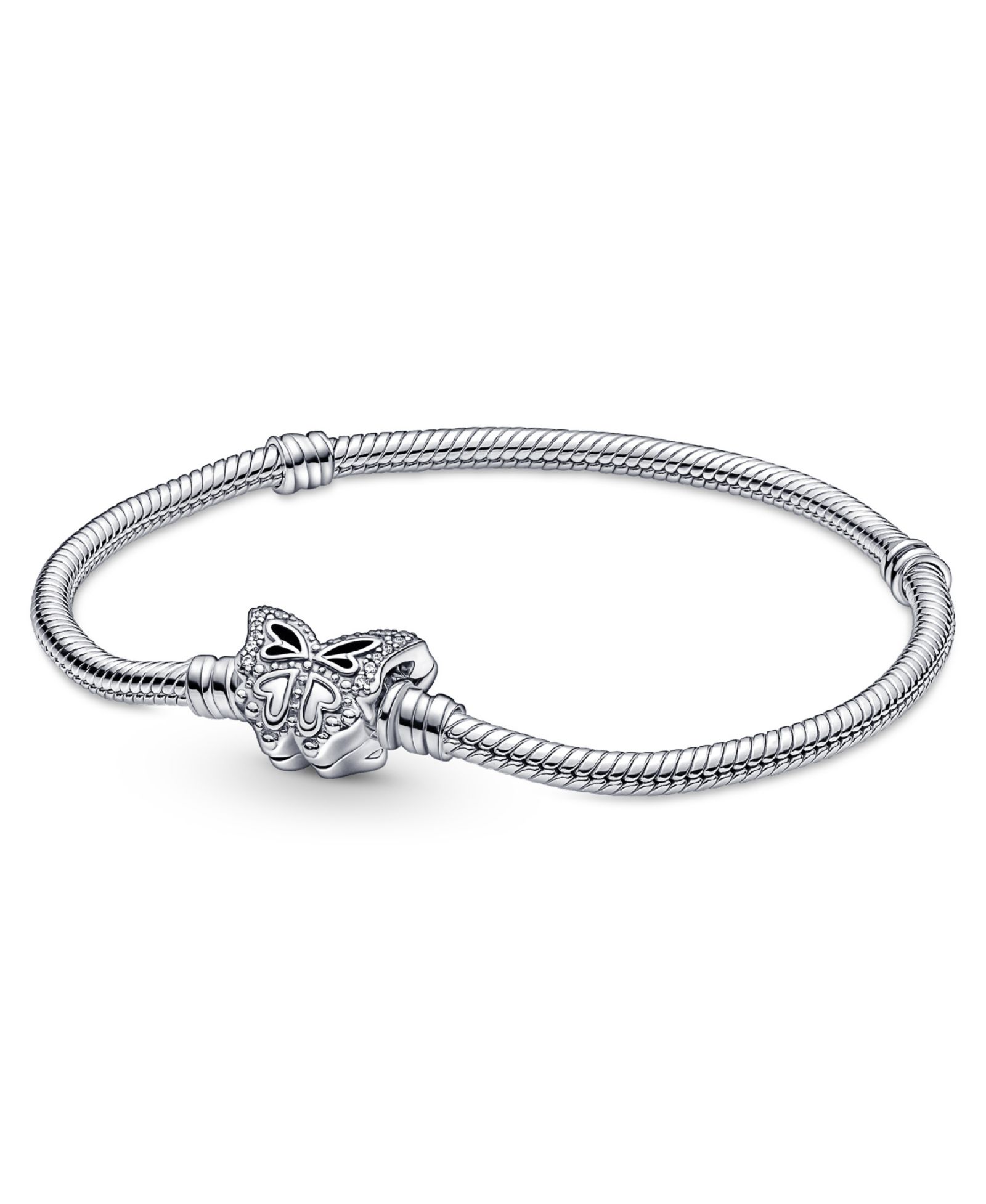 Pandora Moments Cubic Zirconia Butterfly Clasp Snake Chain Bracelet