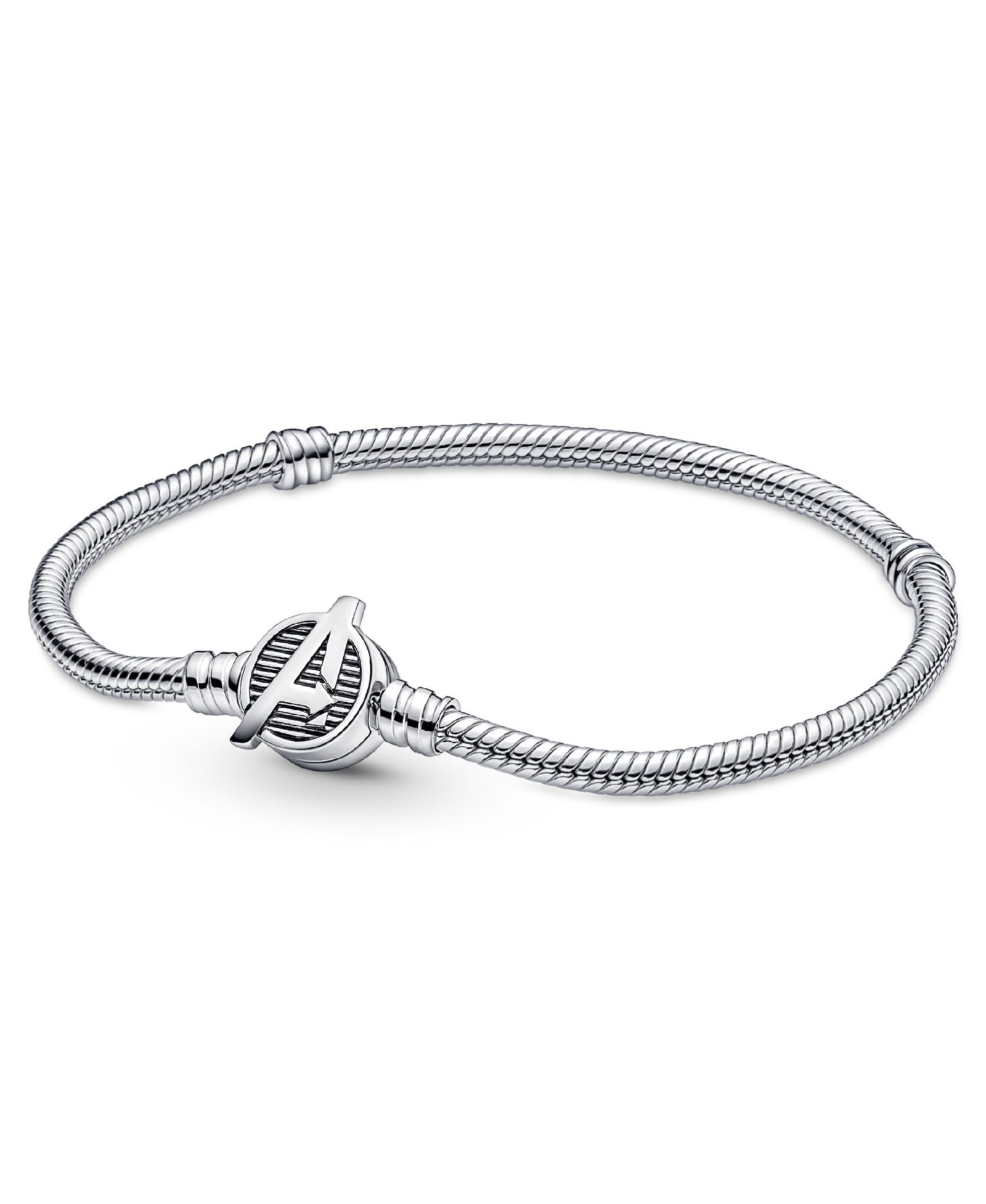 Pandora Moments Sterling Silver Marvel The Avengers Logo Clasp Snake Chain Bracelet