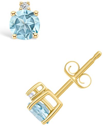 Aquamarine (1/2 ct. t.w.) and Diamond Accent Stud Earrings in 14K Yellow Gold