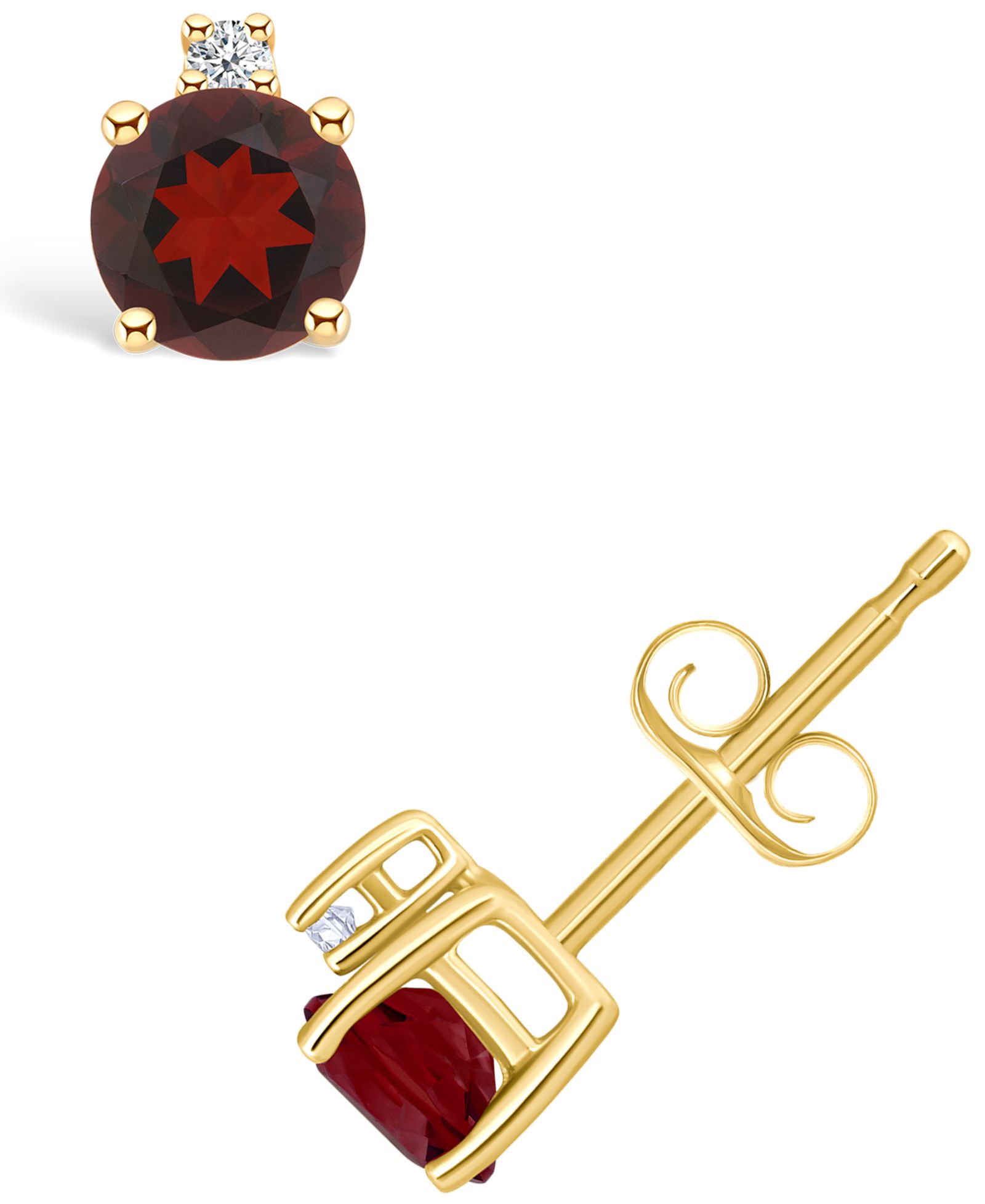 Garnet (3/4 ct. t.w.) and Diamond Accent Stud Earrings in 14K Yellow Gold
