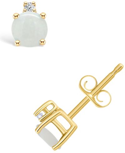 Серьги-гвоздики с опалом (1/3 ct. t.w.) и бриллиантовым акцентом, 14K Yellow Gold