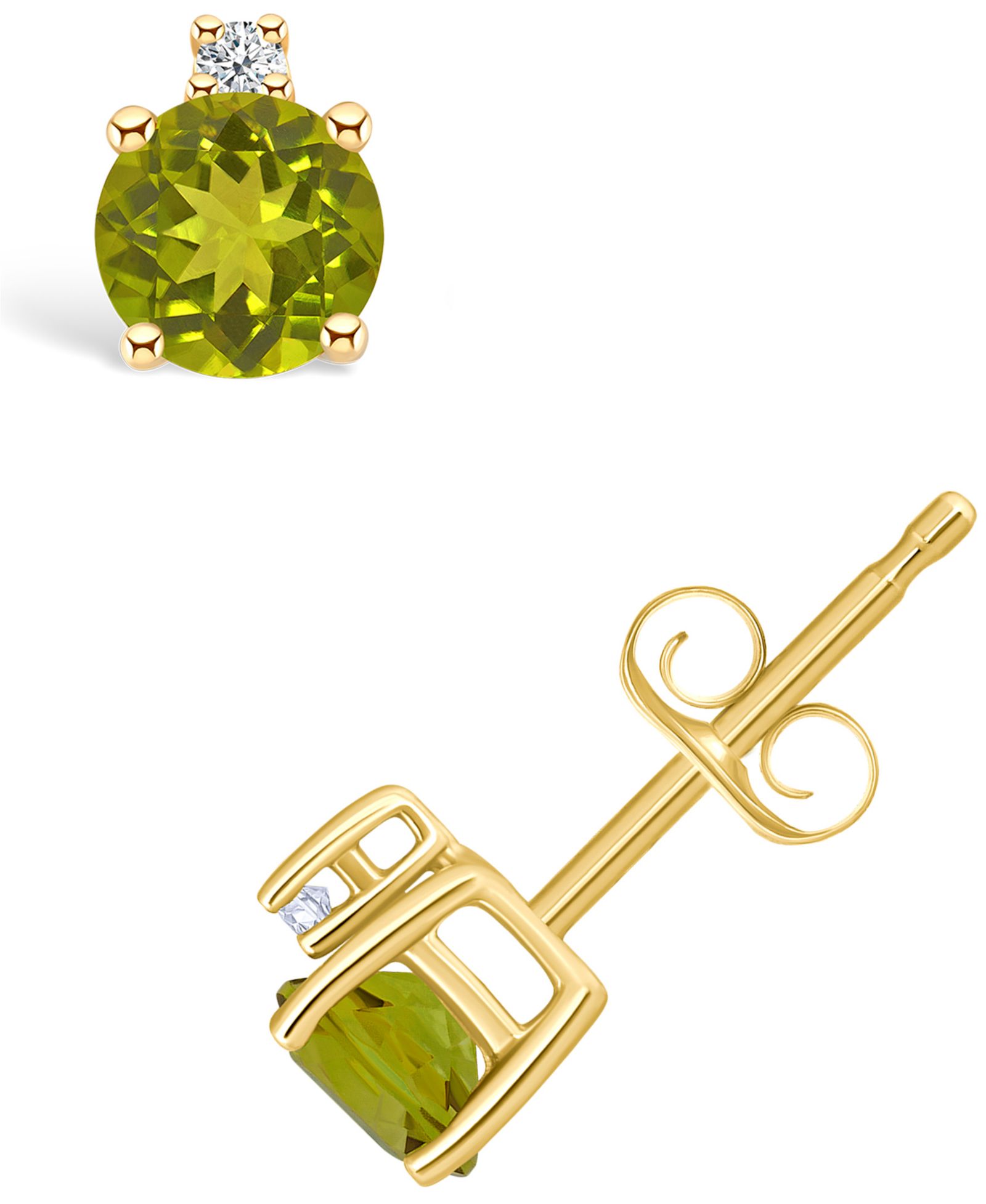 Peridot (5/8 ct. t.w.) and Diamond Accent Stud Earrings in 14K Yellow Gold