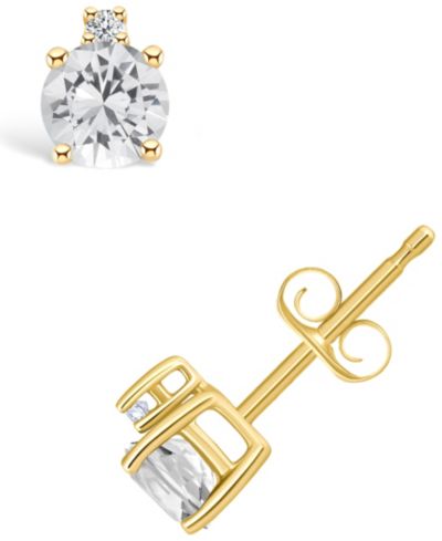 Серьги-гвоздики с белым топазом и бриллиантами в 14K желтом или белом золоте