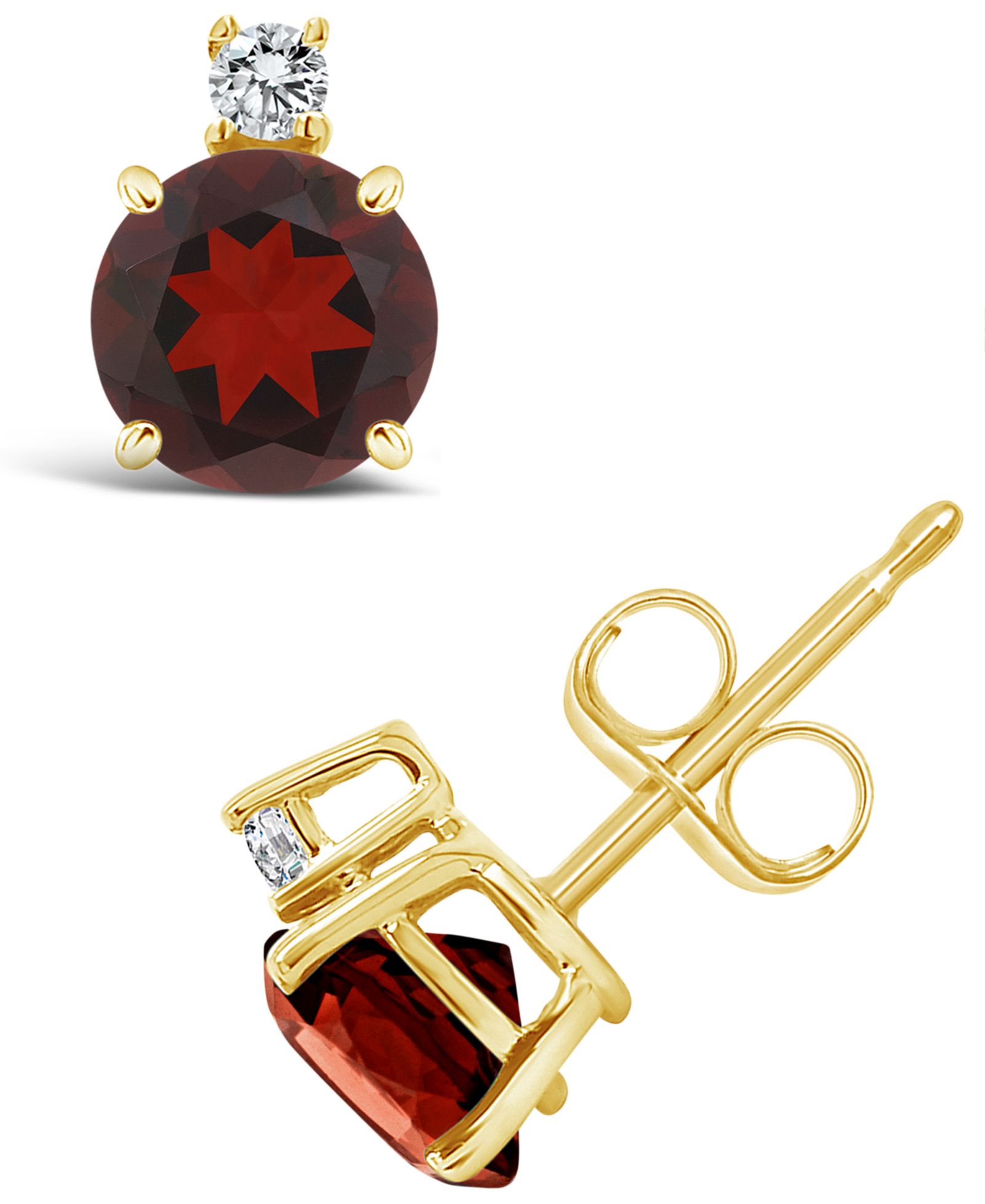 Серьги-гвоздики с гранатом (1-1/3 ct. t.w.) и бриллиантами в 14K Yellow Gold