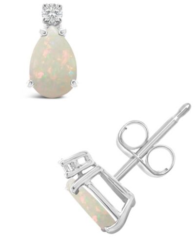 Серьги-гвоздики с опалом (3/8 ct. t.w.) и бриллиантовыми акцентами, 14K желтое или 14K белое золото