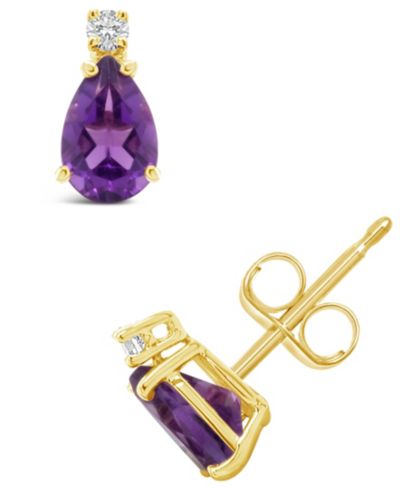 Серьги-гвоздики Macy's с аметистом (3/4 ct.t.w) и бриллиантовым акцентом из 14K желтого золота