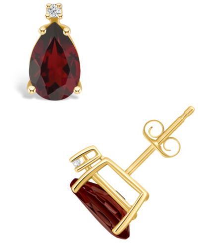 Серьги-гвоздики с гранатом (2-3/8 ct. t.w.) и алмазной отделкой из 14K желтого или 14K белого золота