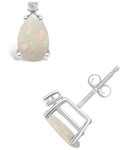 Серьги-гвоздики с опалом (1 ct. t.w.) и бриллиантами в 14K Gold или 14K White Gold