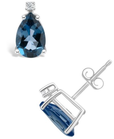 Серьги-гвоздики London Blue Topaz (2-1/10 ct. t.w.) и Diamond Accent в 14K Yellow Gold или 14K White Gold