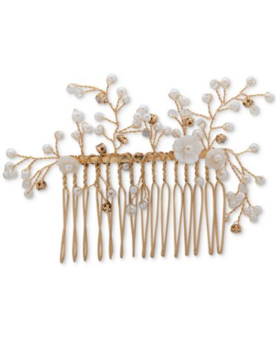 lonna & lilly Gold-Tone Pavé, Bead & Imitation Pearl Flower Hair Comb