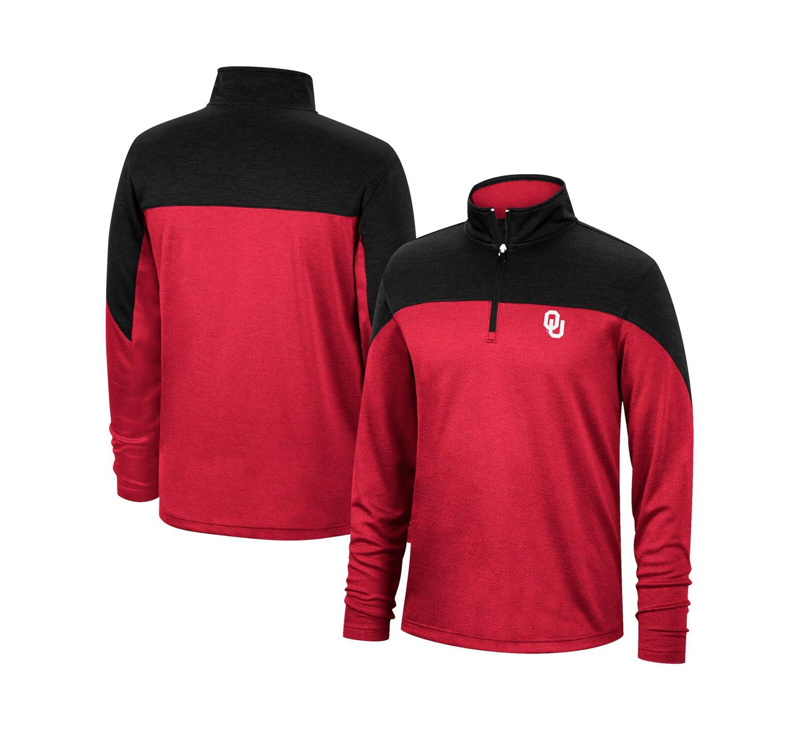 Men's Crimson, Heathered Black Oklahoma Sooners Textured Color Block Quarter-Zip Top