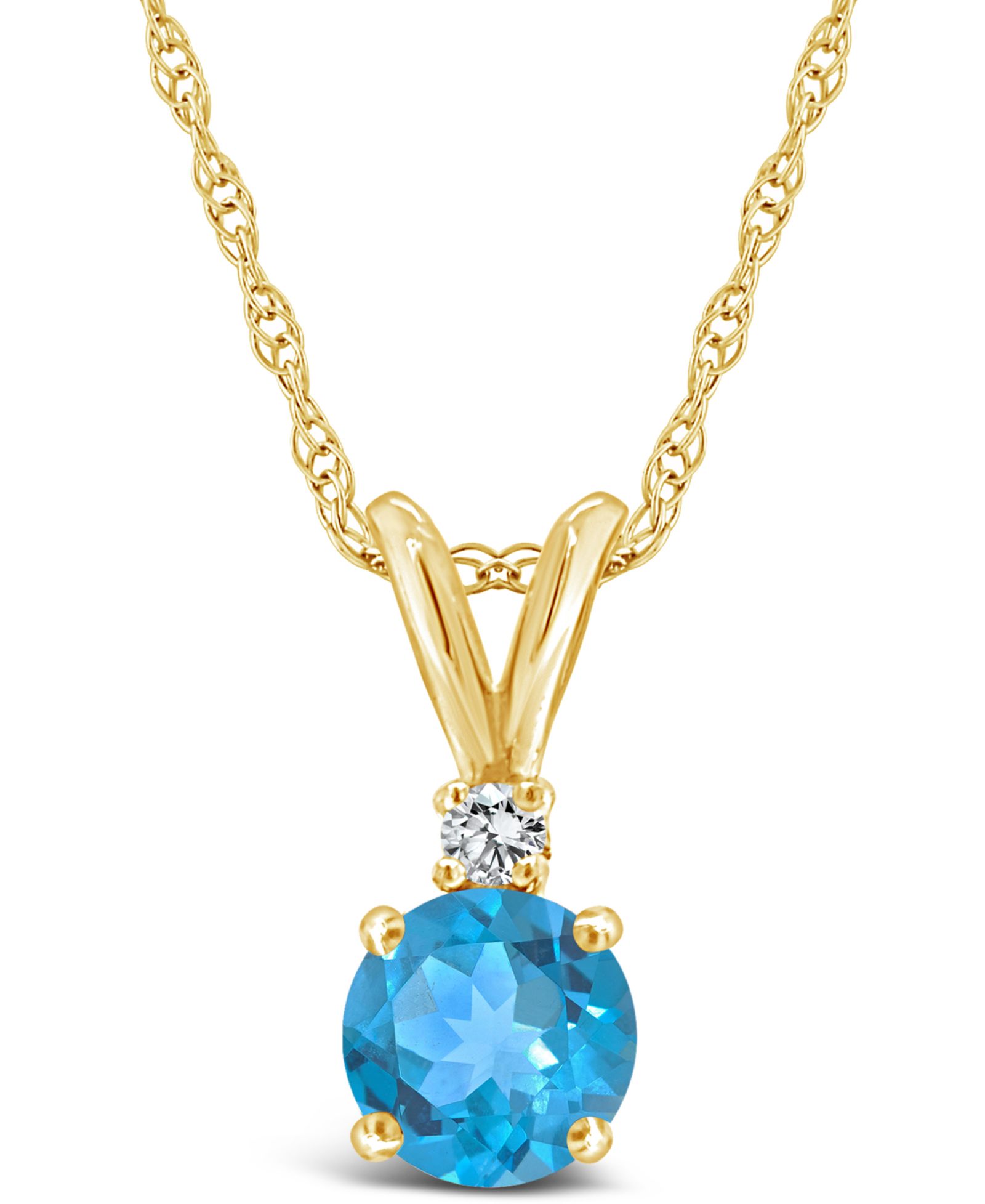 Macy's ожерелье-подвеска Blue Topaz (1 ct.t.w) и Diamond Accent в 14K Yellow Gold
