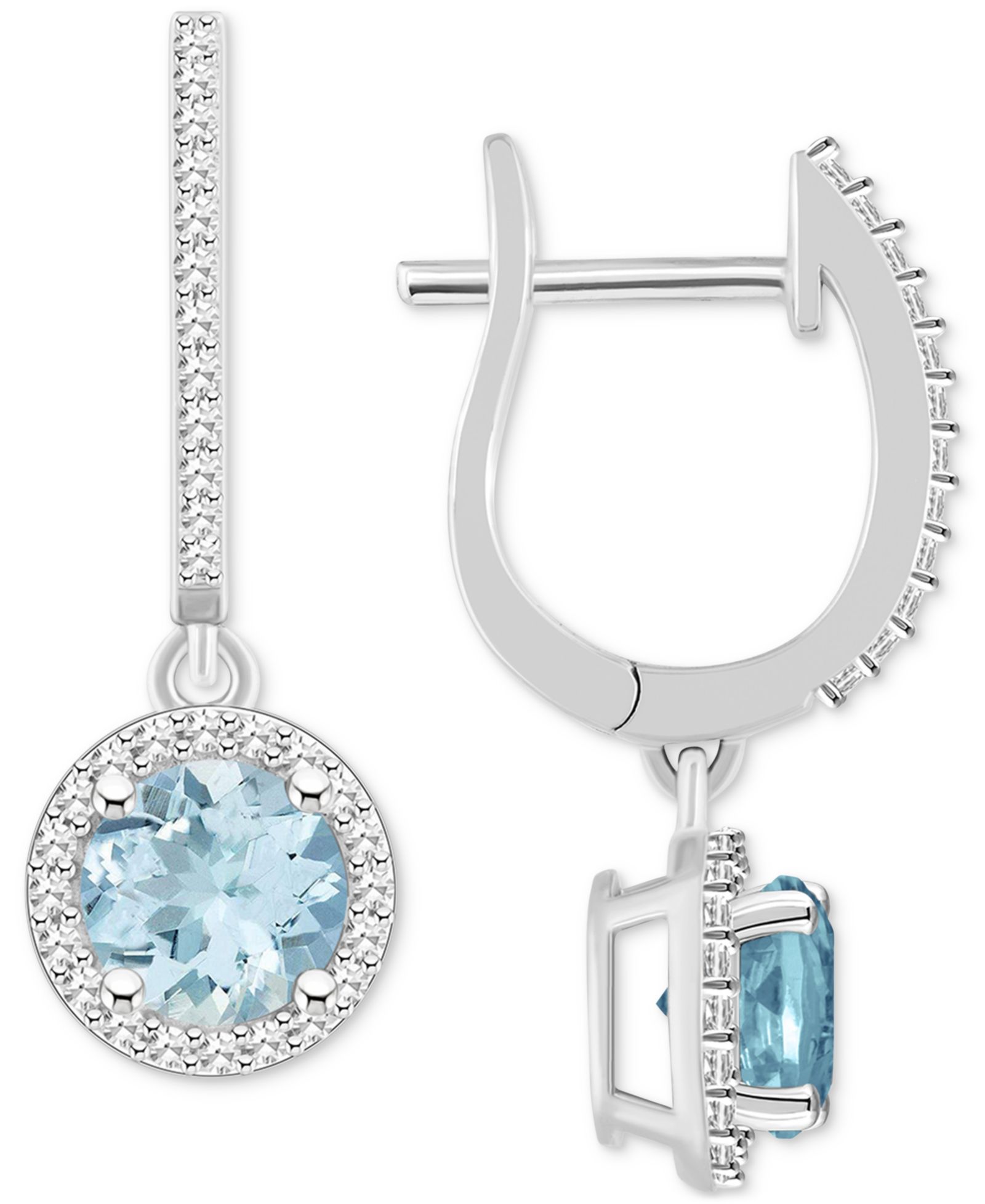 Aquamarine (1-1/2 ct. t.w.) & Diamond (1/3 ct. t.w.) Leverback Drop Earrings в Sterling Silver