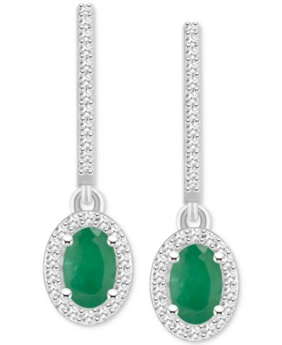 Sapphire (1-1/5 ct. t.w.) & Diamond (1/3 ct. t.w.) Leverback Drop Earrings in Sterling Silver (Also in Emerald & Ruby)