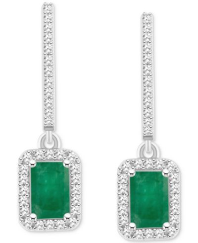 Серьги-подвески Emerald & Diamond в стерлинговом серебре