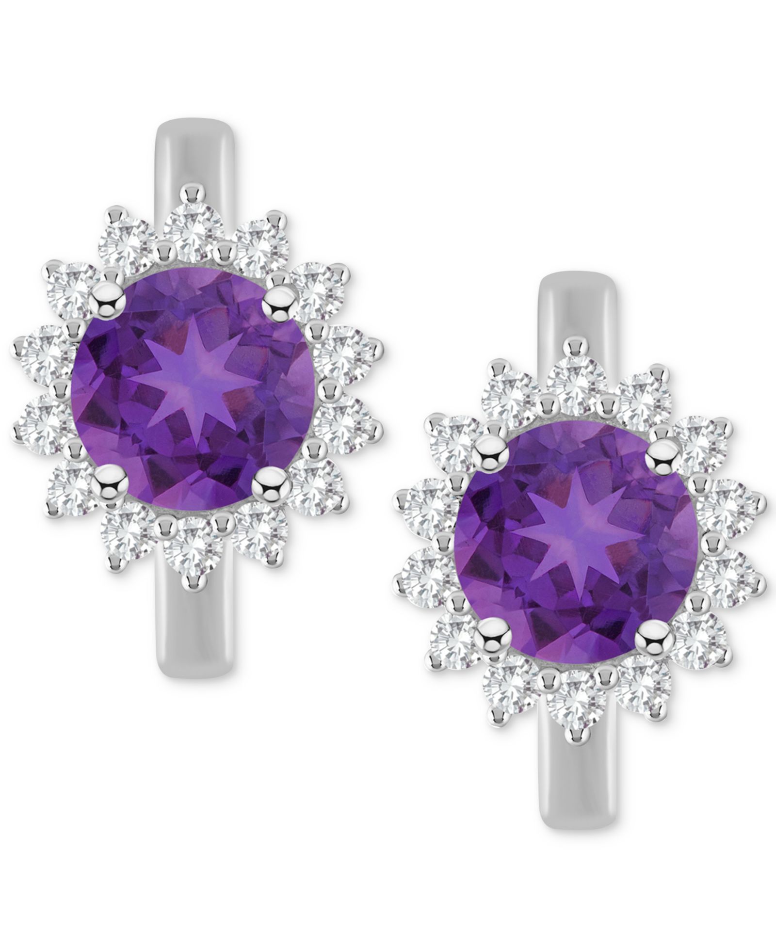 Rhodolite Garnet (2-1/5 ct. t.w.) & White Topaz (1/2 ct. t.w.) Halo Hoop Earrings in Sterling Silver (Also in Peridot, Blue Topaz, Amethyst & Citrine)