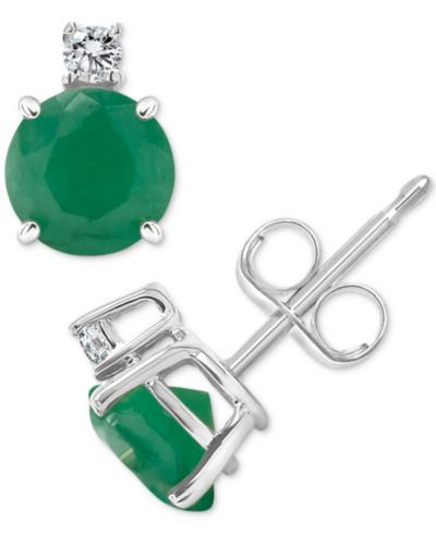 Серьги-гвоздики с сапфиром (1-1/3 ct. t.w.) и бриллиантовым акцентом в белом золоте 14k (также в изумруде и рубине)