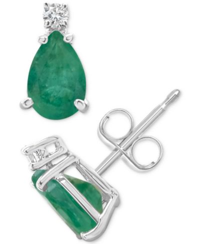 Серьги-гвоздики Macy's Sapphire 1-7/8 ct. t.w. & Diamond Accent 14k White Gold