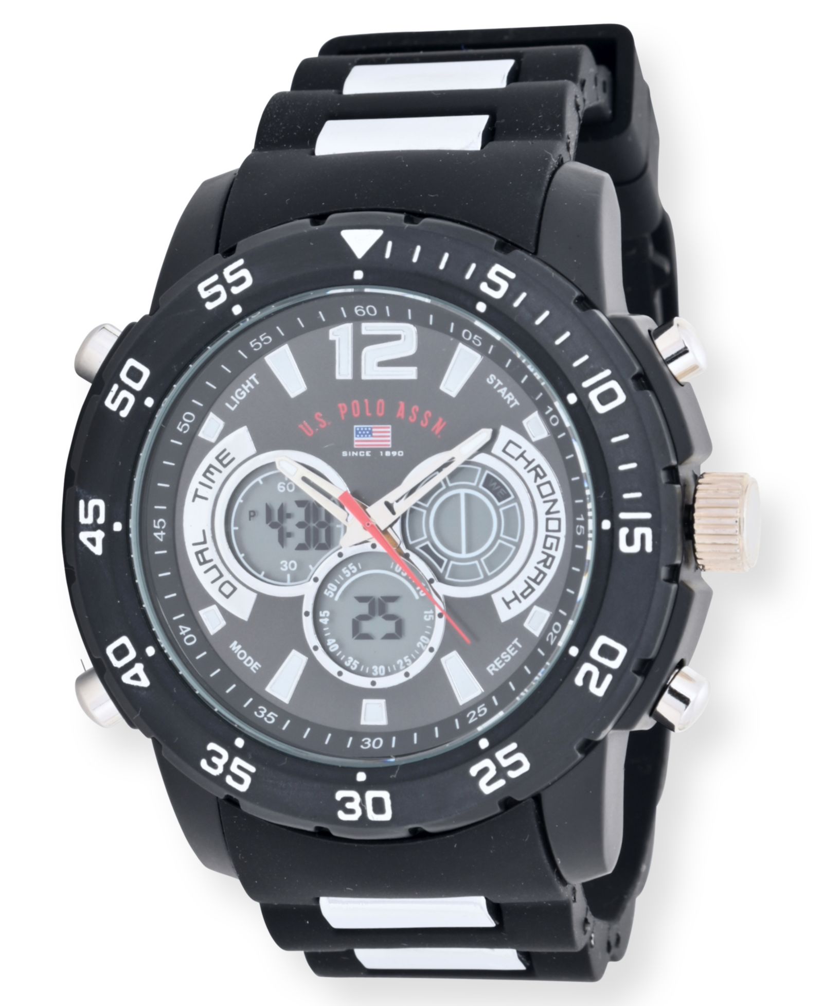 U.S. Polo Association Men's Black and Silver Strap Watch