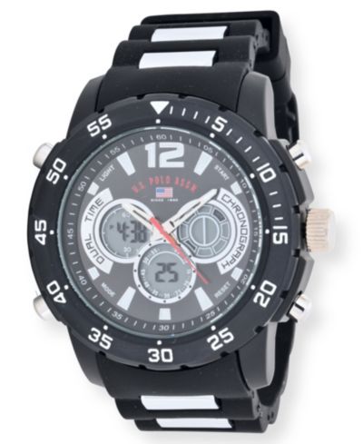U.S. Polo Association Men's Black and Silver Strap Watch