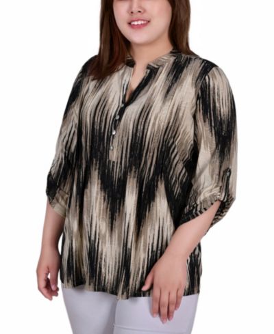 Plus Size топ с рукавом 3/4 и V-образным вырезом