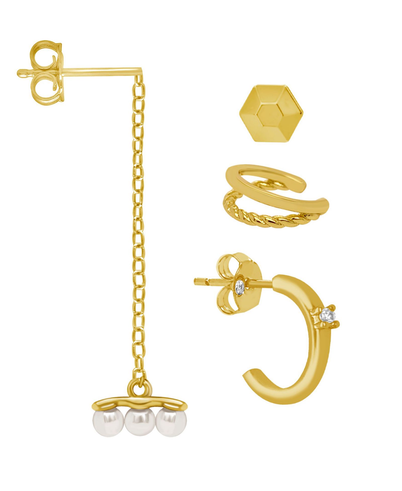 18K Gold Plated Four Piece Single Earring Set