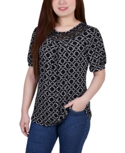 Топ Petite Short Puff Sleeve Mesh Inset
