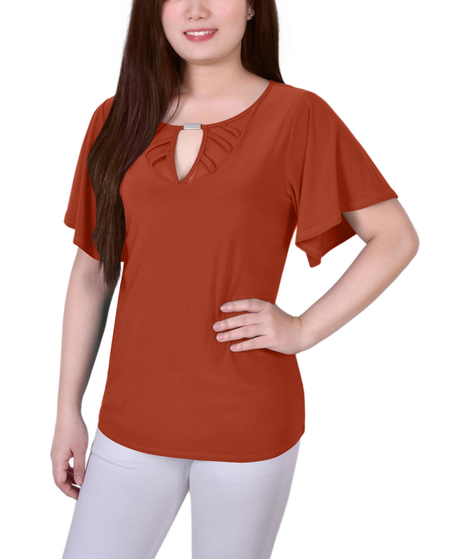 Женский топ NY Collection Petite Mesh Flutter Sleeve Knit