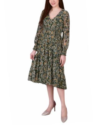Женское шифоновое платье NY Collection Long-Sleeve Clip Dot с эластичным поясом