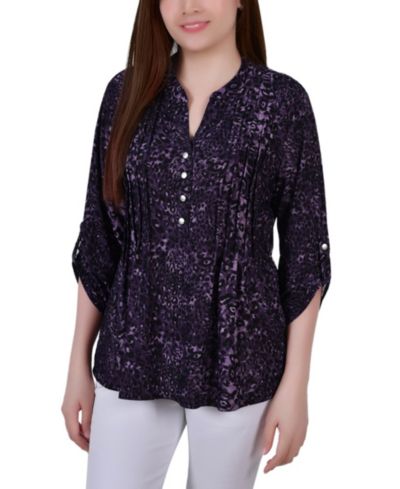 Топ NY Collection Women's 3/4 Roll Tab Sleeve Y-neck