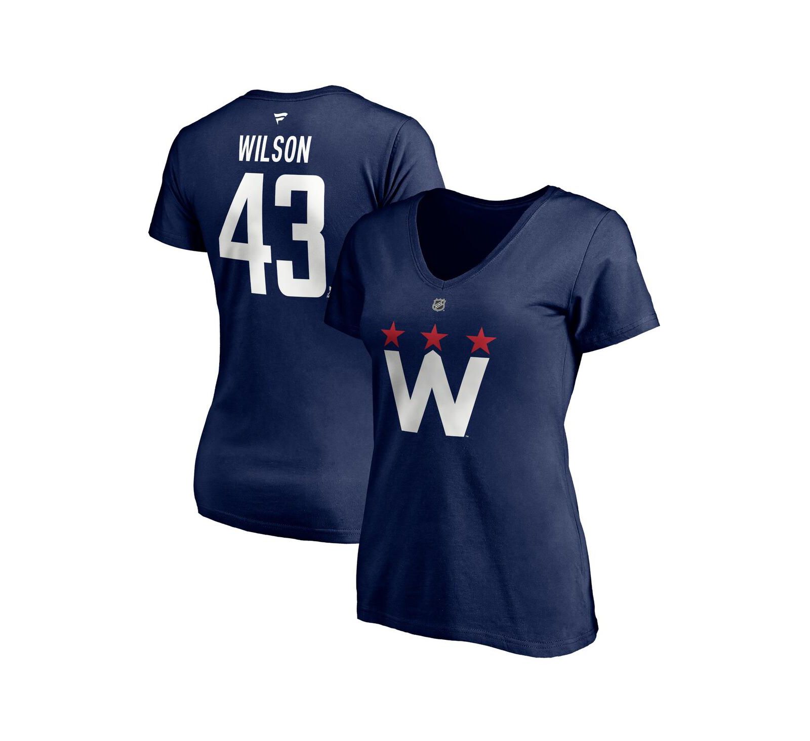 Women's Fanatics Tom Wilson Navy Washington Capitals 2020/21 Alternate Authentic Stack Name and Number V-Neck T-shirt