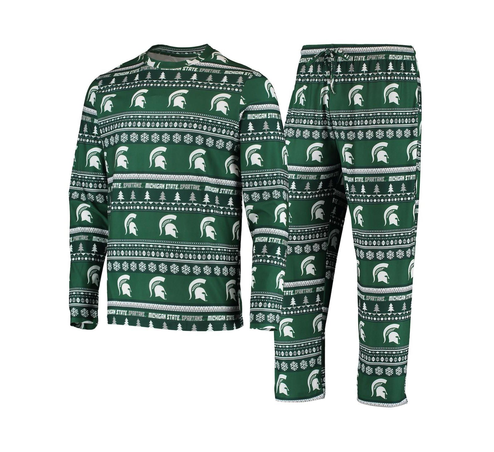 Men's Concepts Sport Green Michigan State Spartans Ugly Sweater Knit Long Sleeve Top and Pant Set
