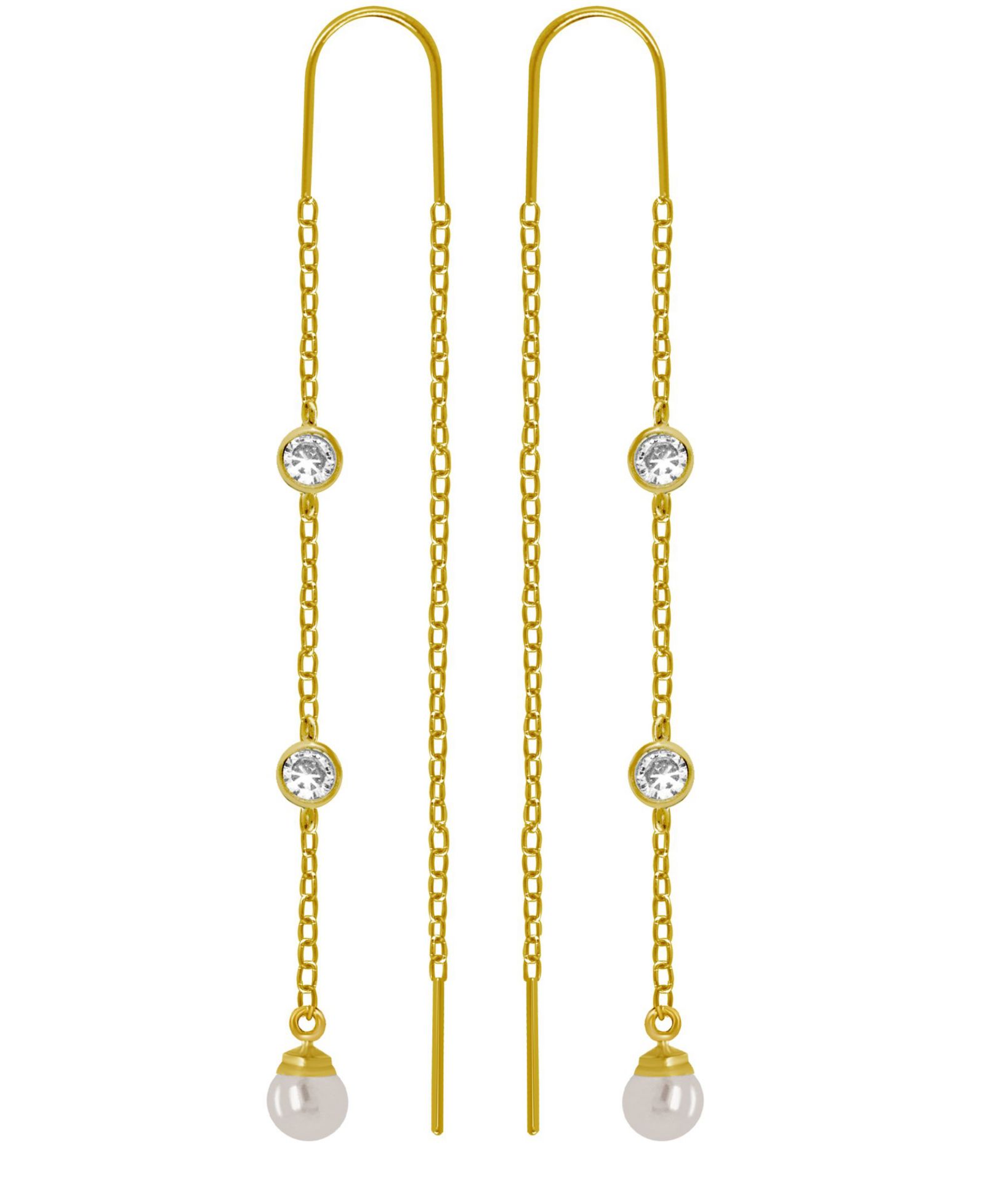 18K Gold Plated Imitation Cubic Zirconia and Imitation Pearl Threader Earrings