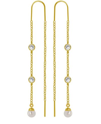 18K Gold Plated Imitation Cubic Zirconia and Imitation Pearl Threader Earrings