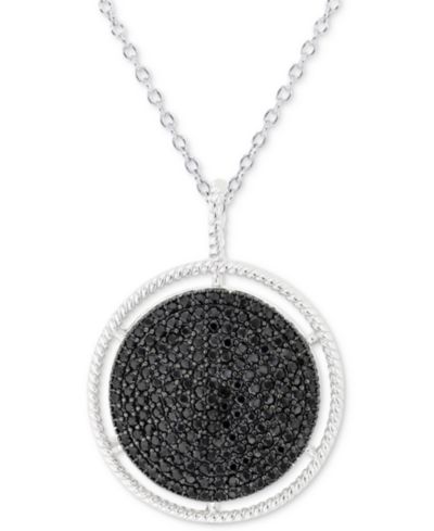 Черная подвеска-ожерелье Black Spinel Circle Cluster 18" из стерлингового серебра