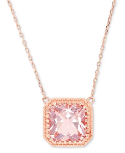 Cubic Zirconia Cushion Pendant Necklace, 18" + 2" extender (Also in Nano Morganite)
