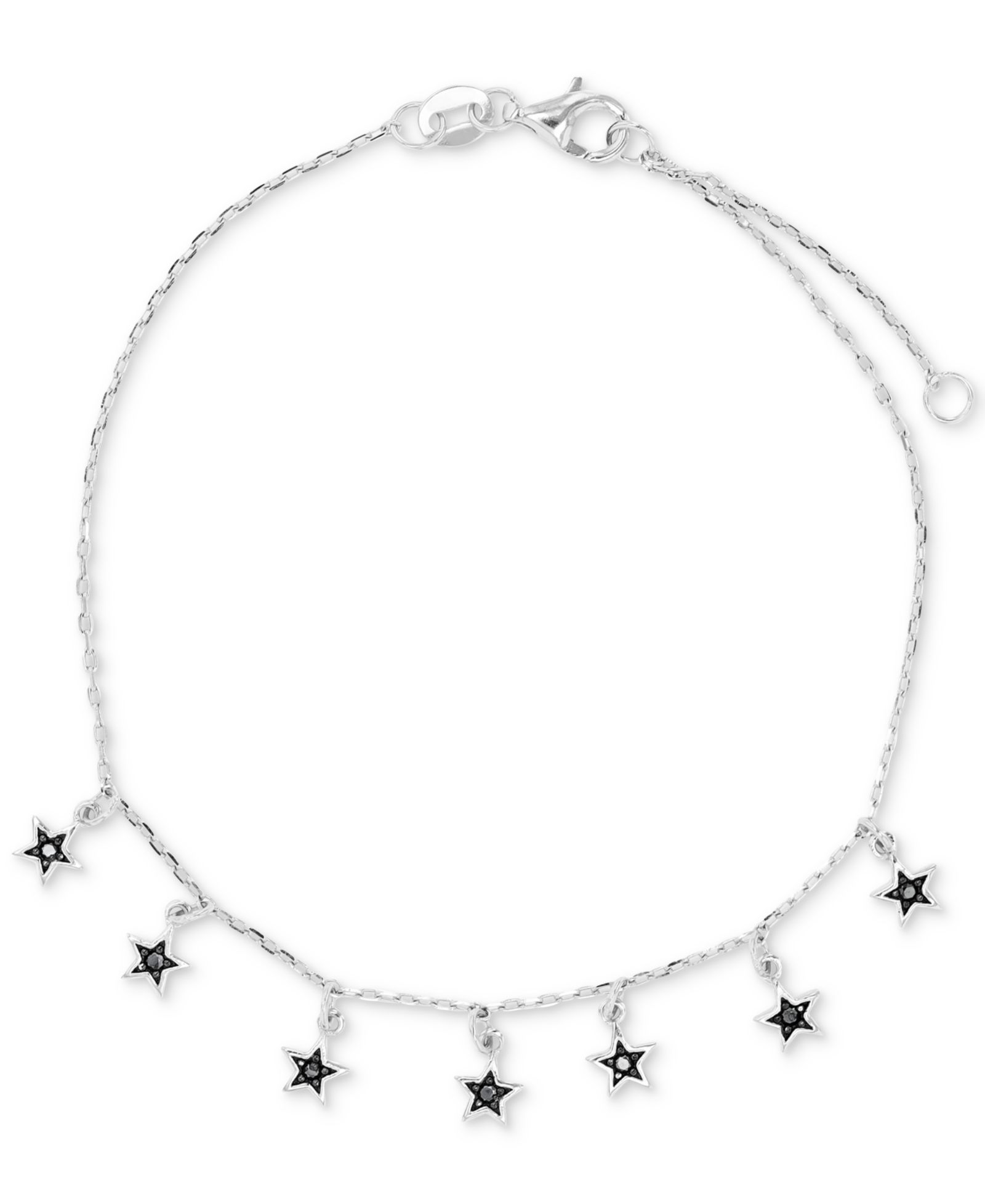 Браслет Macy's Black Spinel Star Dangle Chain из стерлингового серебра