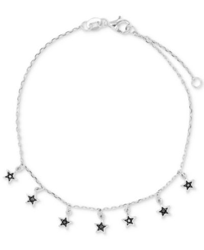 Браслет Macy's Black Spinel Star Dangle Chain из стерлингового серебра