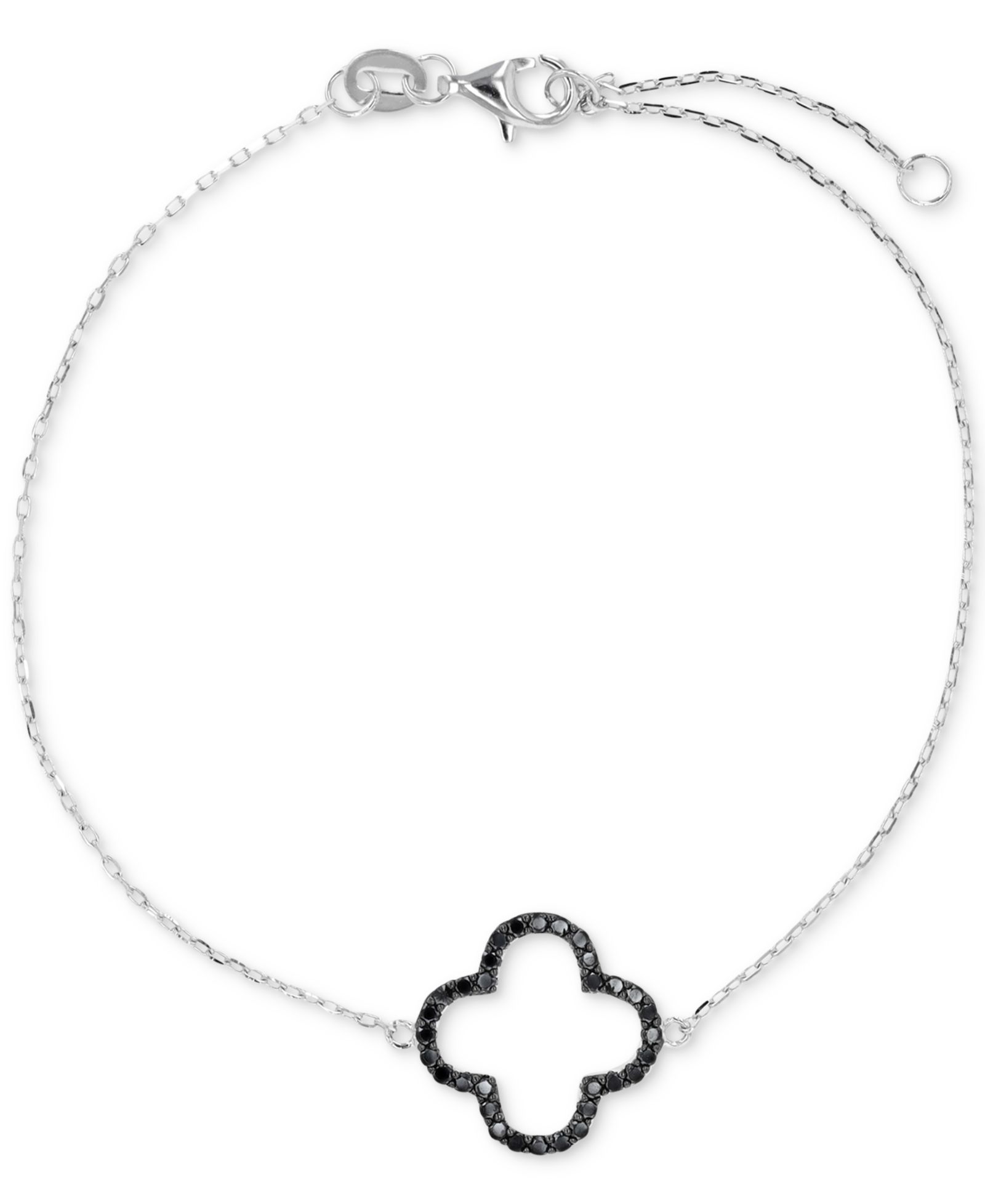 Браслет Macy's Black Spinel Clover Chain в Sterling Silver, 1/3 ct. t.w.