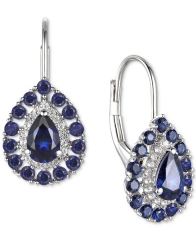 Macy's Серьги-подвески Teardrop Leverback с сапфиром и бриллиантом в 14k Gold