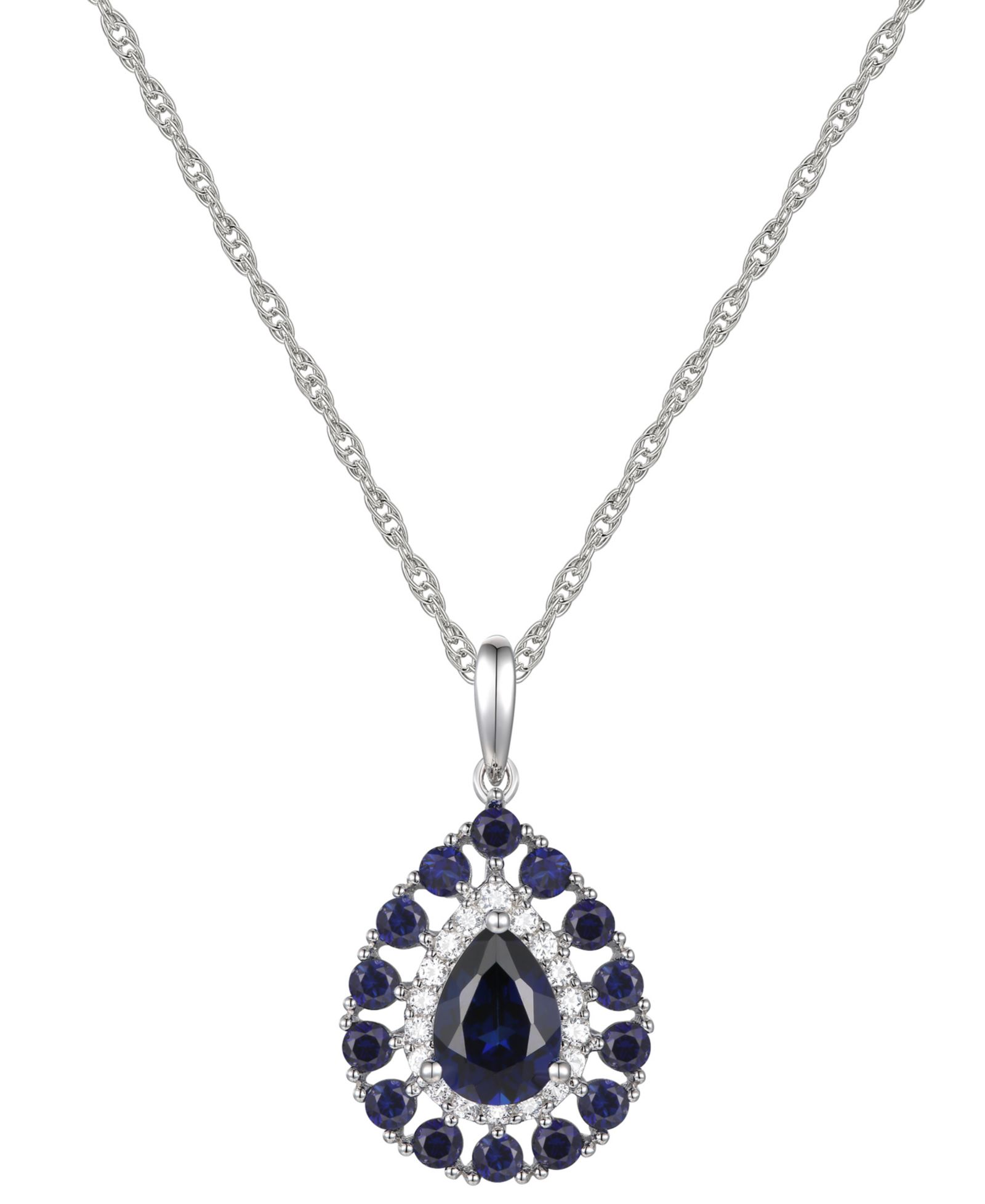 Подвеска-кулон Sapphire (1-1/2 ct. t.w.) & Diamond (1/10 ct. t.w.) Teardrop 18" в 14k Gold