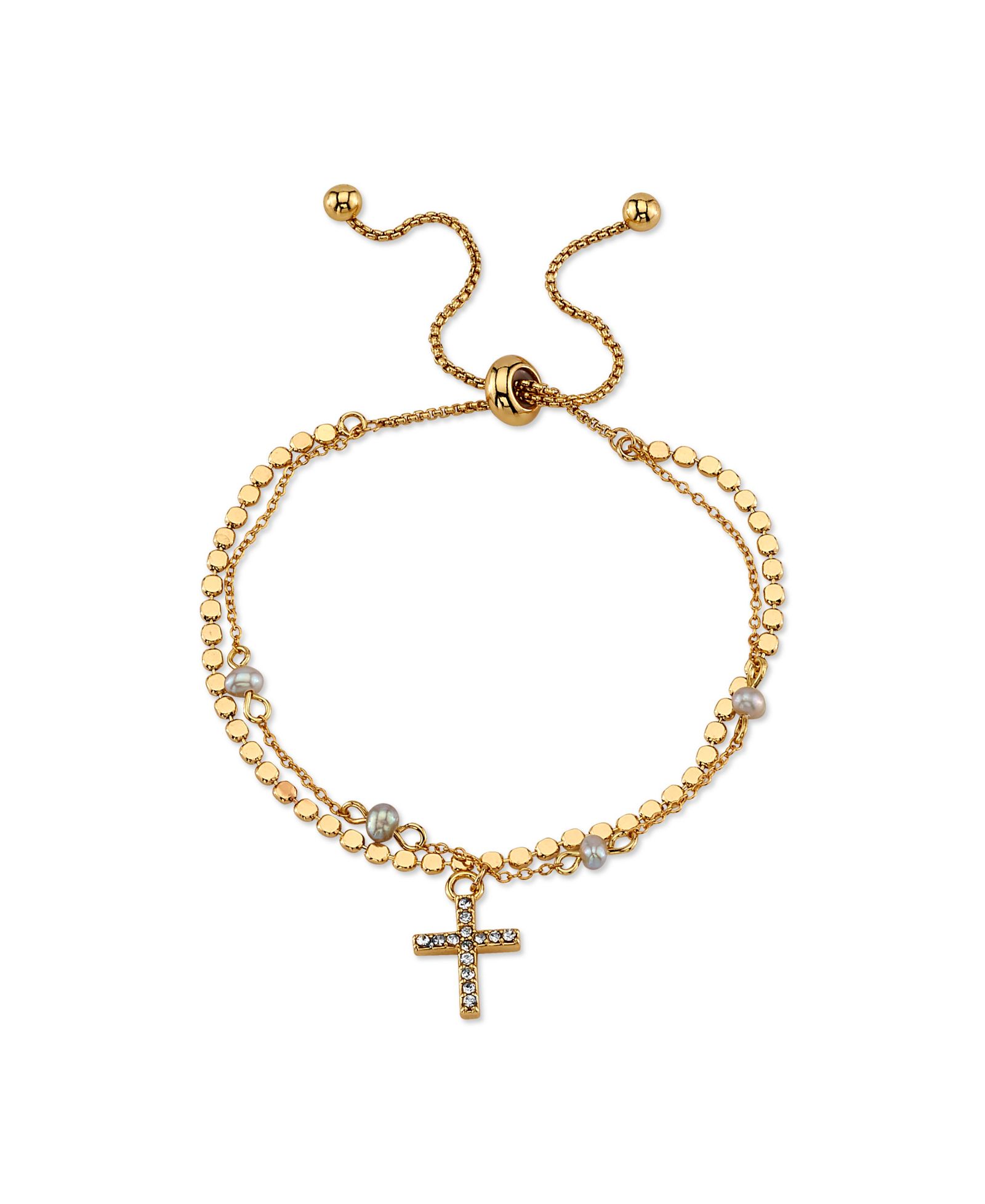 Unwritten Браслет боло с серой речной жемчужиной и кристаллом, 14K Gold Flash-Plated