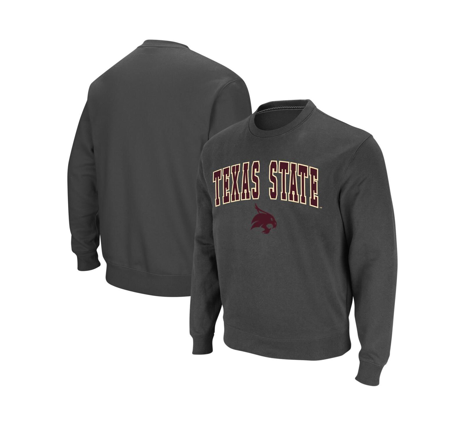 Мужской свитшот Colosseum Charcoal Texas State Bobcats Arch and Logo Crew Neck
