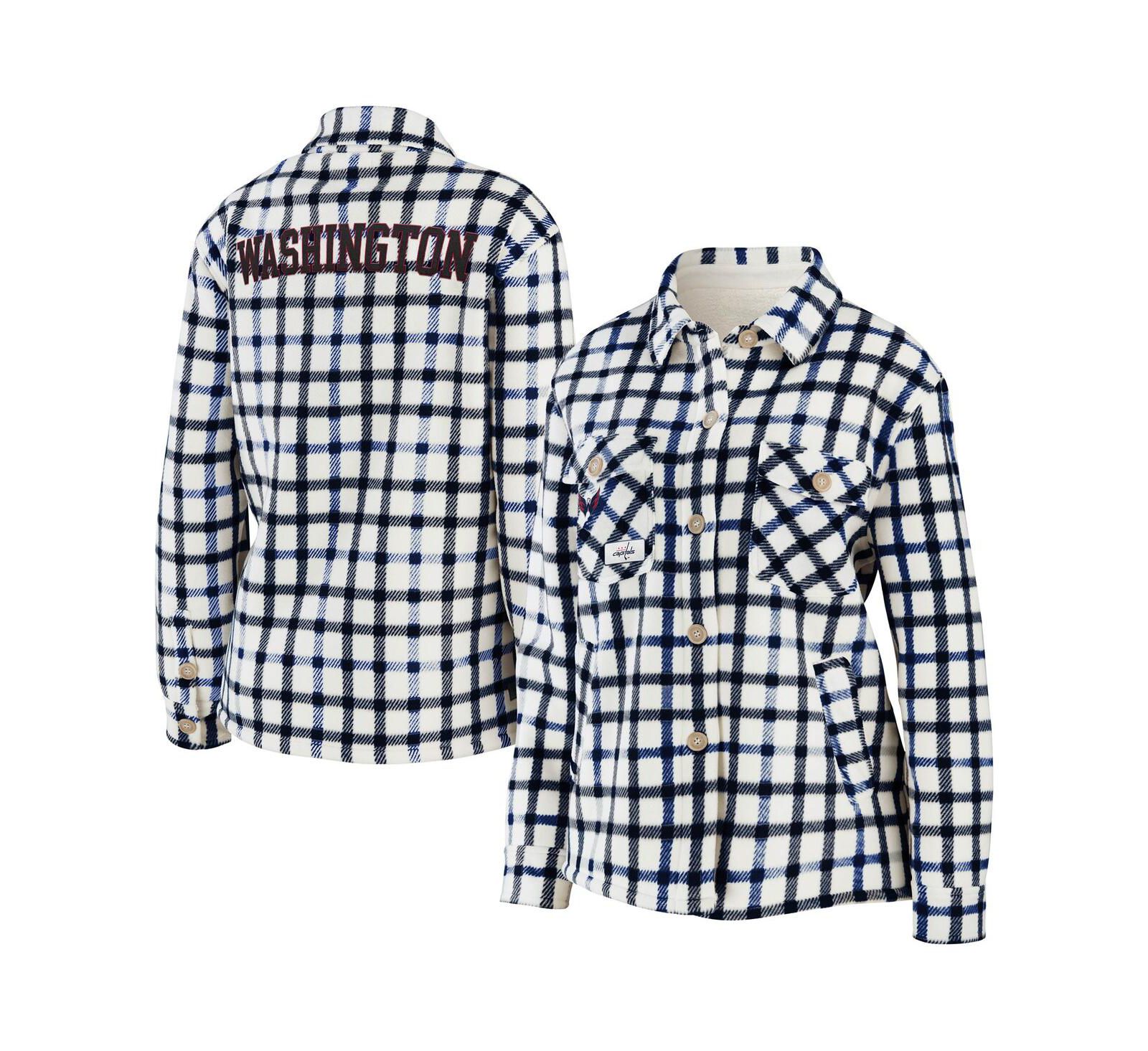 Women's WEAR by Erin Andrews Oatmeal Washington Capitals Plaid Button-Up Shirt Jacket