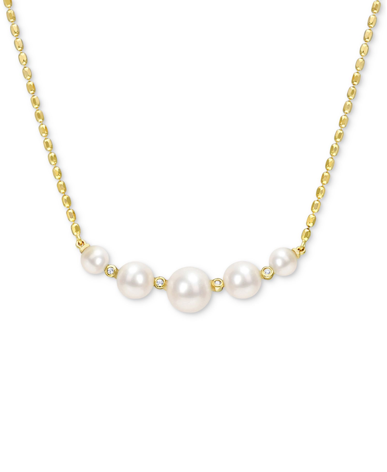 Колье-подвеска Macy's Cultured Freshwater Pearl & White Topaz Graduated Curved Bar 18" в 18k Gold-Plated Sterling Silver