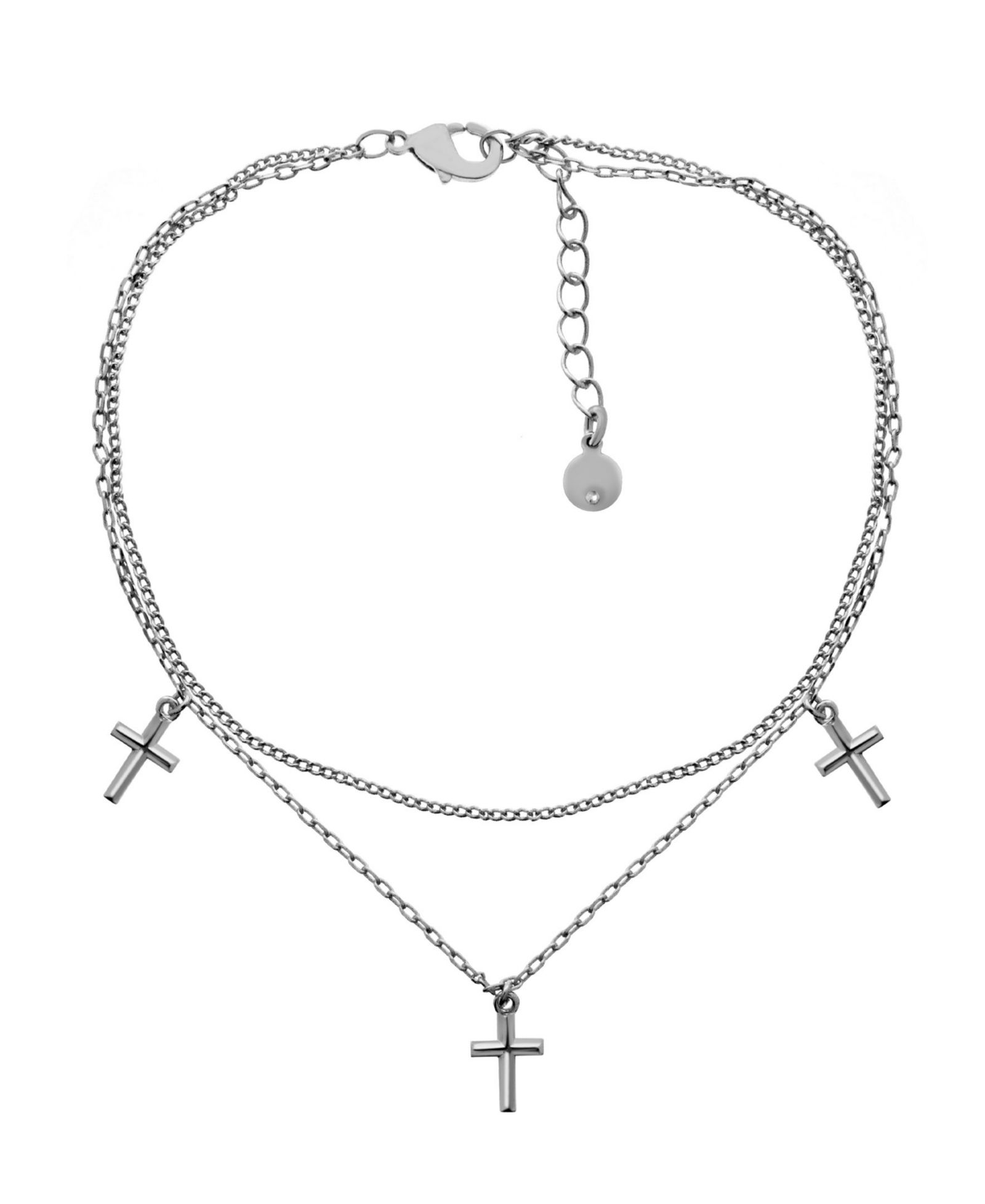 And Now This колье-браслет Double Chain с подвеской Cross Charm в серебряном напылении