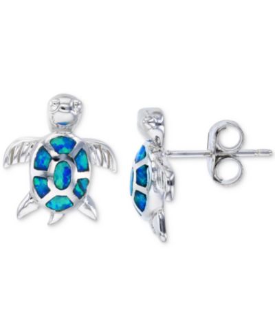 Серьги-гвоздики с голубым опалом Lab-Created (1/2 ct. t.w.) из стерлингового серебра